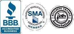 Logos of Better Business Bureau, Stairway Manufacturers Association and Building Trades Association